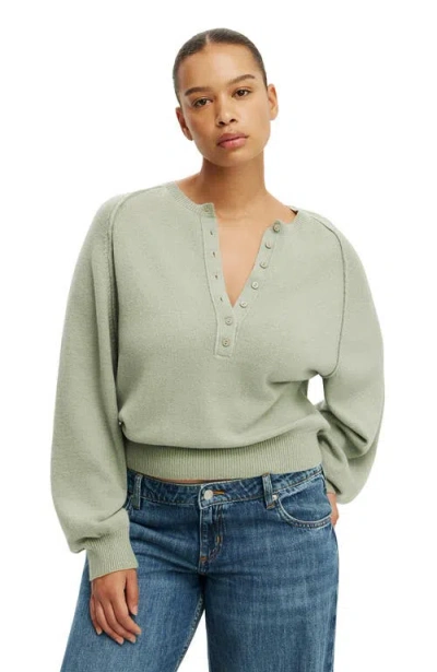 Cotton On Everfine Oversized Henley Knit In Green