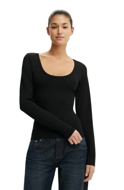 Cotton On Everyday Smooth Scoop Neck Long Sleeve In Black
