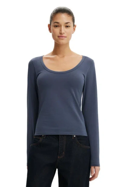 Cotton On Everyday Smooth Scoop Neck Long Sleeve In Blue