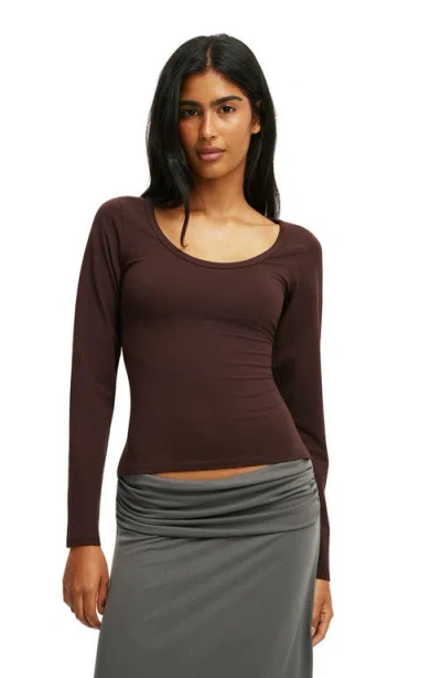 Cotton On Everyday Smooth Scoop Neck Long Sleeve In Brown