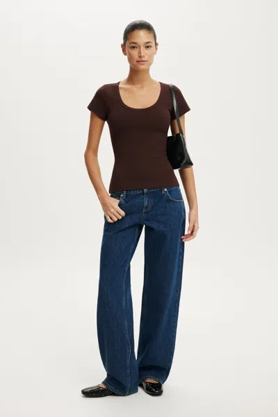 Cotton On Everyday Smooth Scoop Neck Tee In Dark Oak