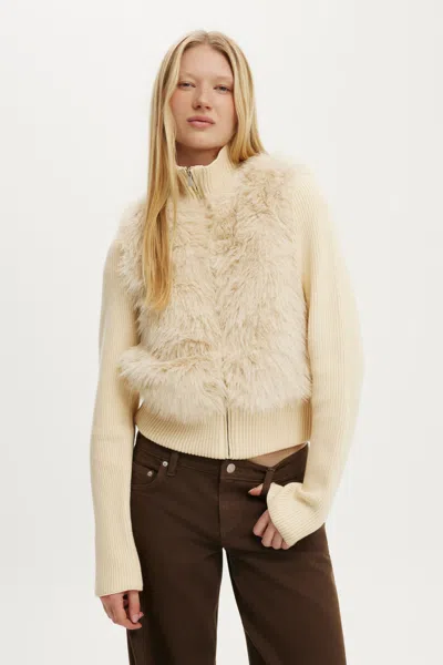 Cotton On Faux Fur Knit Jacket In Cream