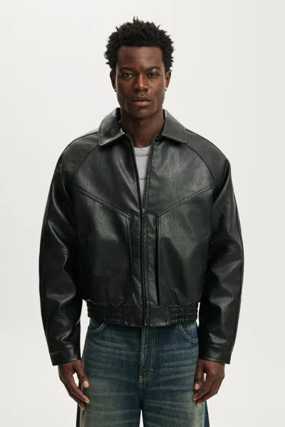 Cotton On Faux Leather Harrington Jacket In Black