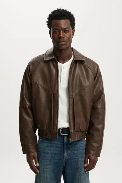 Cotton On Faux Leather Harrington Jacket In Brown
