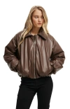 Cotton On Faux Leather Puff Bomber In Brown