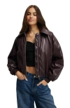 Cotton On Faux Leather Puff Bomber In Brown