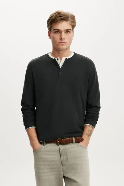 Cotton On Fitted Henley Long Sleeve T-shirt In Black