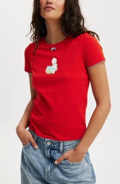 Cotton On Fitted Lcn Graphic Longline Tee In Lcn Kewpie Flower Basket