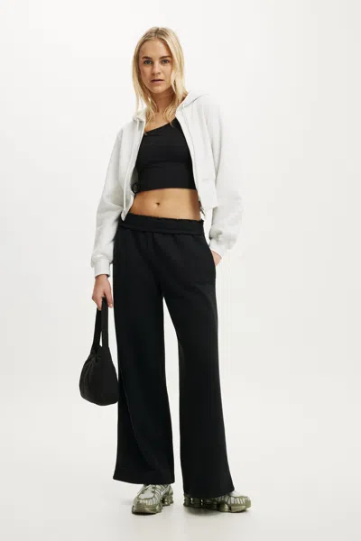 Cotton On Fleece Wide Leg Sweatpant In Black