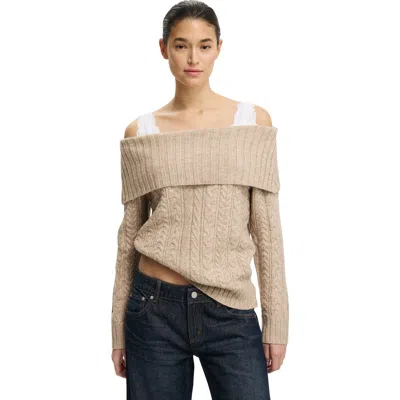 Cotton On Fluffy Cable Off Shoulder Knit In Animal Print