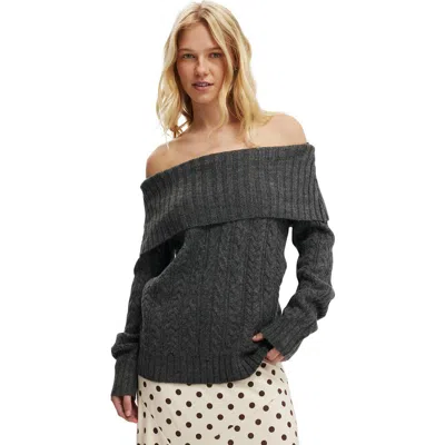 Cotton On Fluffy Cable Off Shoulder Knit In Gray