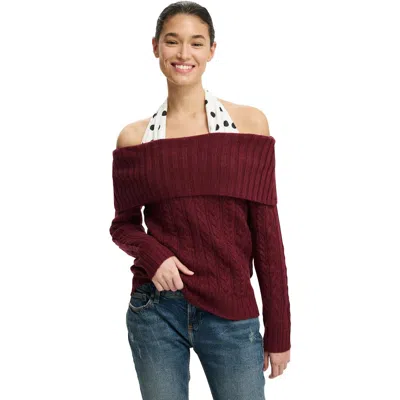 Cotton On Fluffy Cable Off Shoulder Knit In Multi
