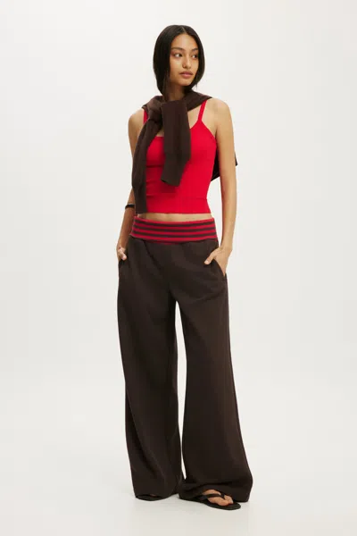 Cotton On Fold Over Waistband Sweatpant In Dark Oak/stripe