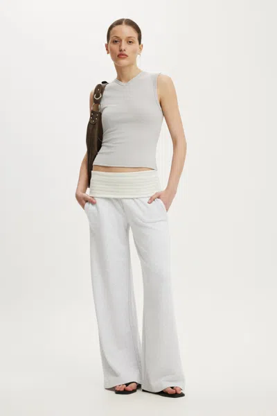 Cotton On Fold Over Waistband Sweatpant In Light Grey Marle/stripe