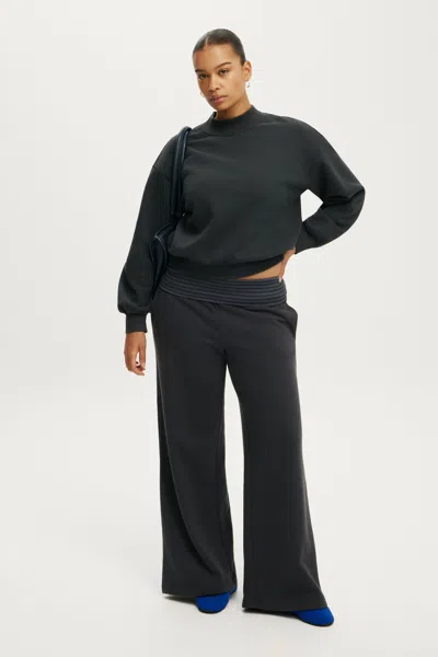 Cotton On Fold Over Waistband Sweatpant In Black