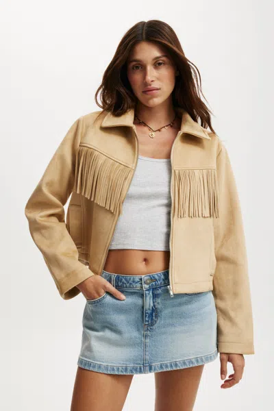 Cotton On Fringe Faux Suede Jacket In Yellow