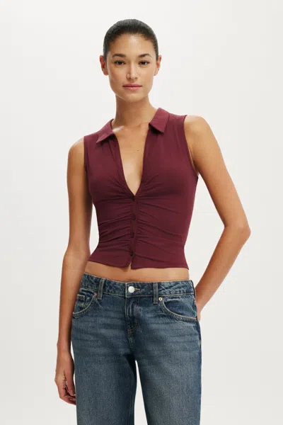 Cotton On Gathered Front Polo In Sour Cherry