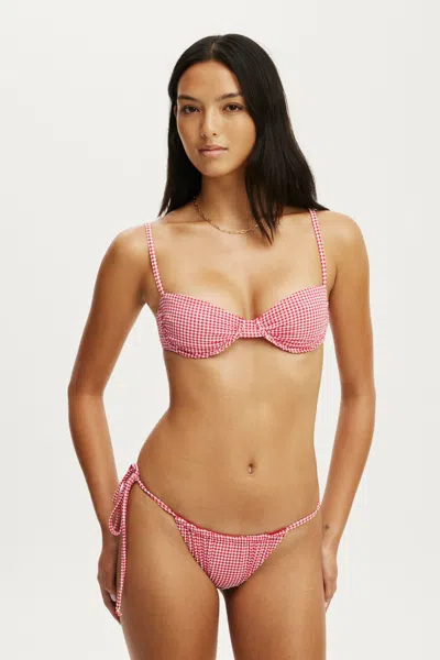 Cotton On Gathered Thin Strap Balconette Bikini Top In Red Mini Gingham