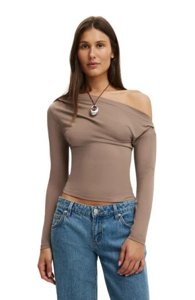 Cotton On Georgie Off Shoulder Long Sleeve In Brown