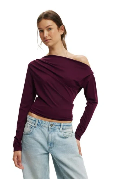 Cotton On Georgie Off Shoulder Long Sleeve In Burgundy