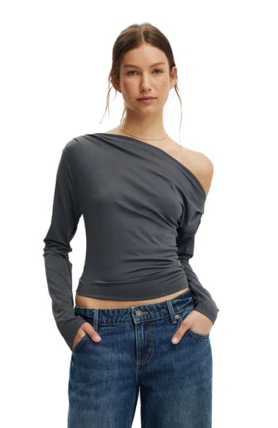 Cotton On Georgie Off Shoulder Long Sleeve In Gray