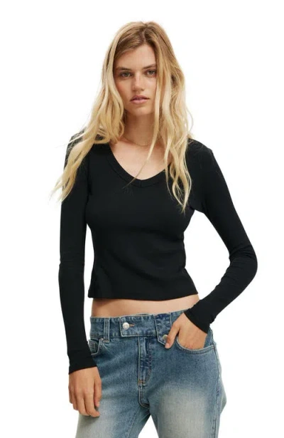 Cotton On Goldie Rib V Neck Long Sleeve