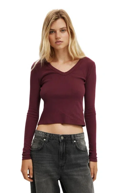 Cotton On Goldie Rib V Neck Long Sleeve