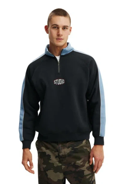 Cotton On Graphic 1/4 Zip Fleece In Blue