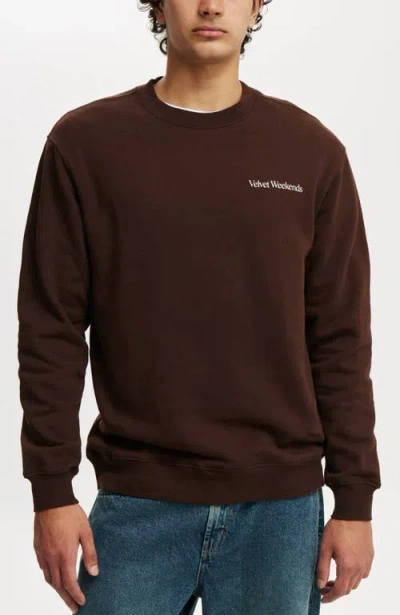 Cotton On Men's Graphic Crew Fleece Sweatshirt In Dark Oak  Velvet Weekends