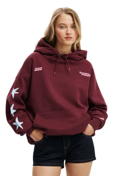 Cotton On Graphic Fleece Hoodie In Burgundy
