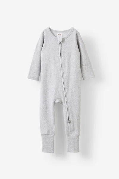 Cotton On Kids' Growie Long Sleeve Rib All In One Romper In Gray