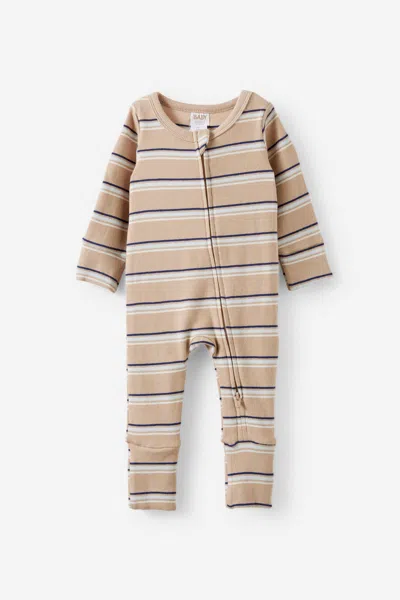 Cotton On Kids' Growie Long Sleeve Zip All In One Romper In Brown