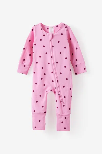 Cotton On Kids' Growie Long Sleeve Zip All In One Romper In Pink