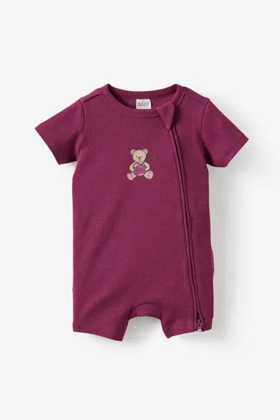 Cotton On Kids' Growie Short Sleeve Zip All In One Romper In Red