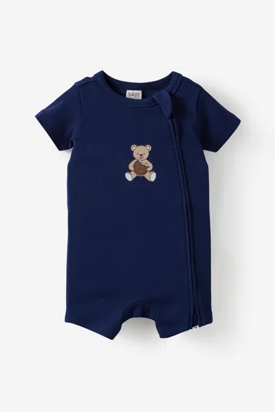Cotton On Kids' Growie Short Sleeve Zip All In One Romper In Brown