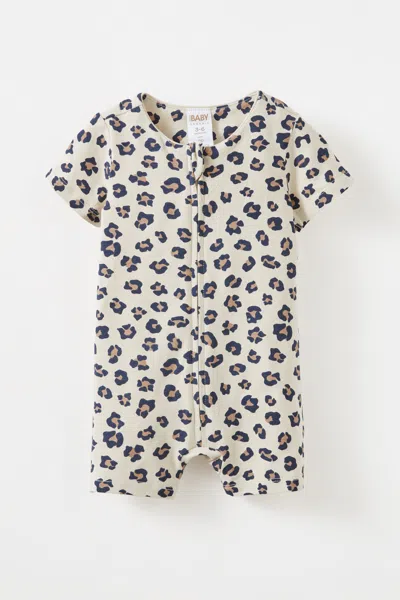 Cotton On Kids' Growie Short Sleeve Zip All In One Romper In Neutral