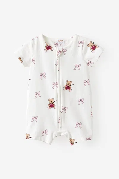 Cotton On Kids' Growie Short Sleeve Zip All In One Romper In White