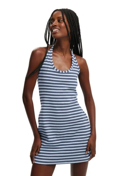 Cotton On Halter Scoop Mini Dress In Mimi Stripe Blue