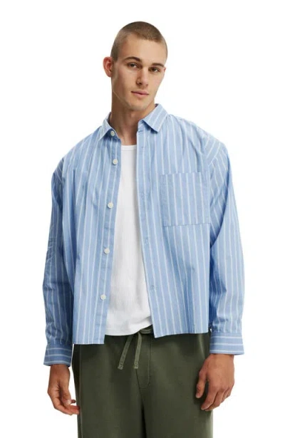 Cotton On Hampton Long Sleeve Shirt In Soft Blue Stripe