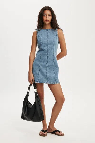 Cotton On Harley Denim Mini Dress In Pisces Blue