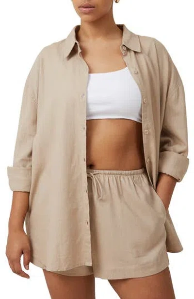 Cotton On Haven Long Sleeve Button Front Shirt In Taupe