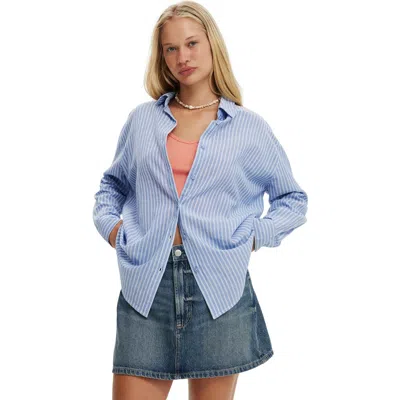 Cotton On Haven Long Sleeve Shirt In Blue Stripe Texture