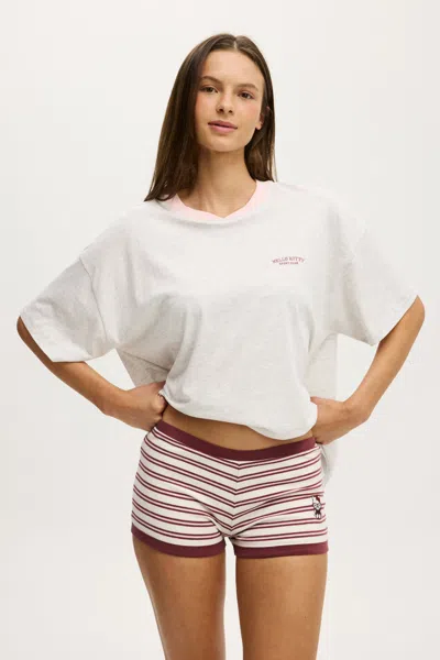 Cotton On Hello Kitty Sanrio Oversized Sporty V-neck Tee In Lcn San Hello Kitty Ice Skating Light Grey M