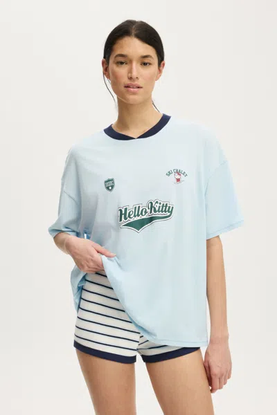 Cotton On Hello Kitty Sanrio Oversized Sporty V-neck Tee In Lcn San Hello Kitty Snowboard Ballad Blue