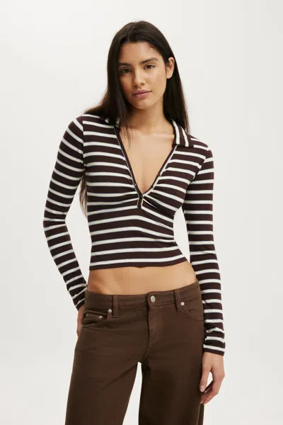 Cotton On Henley Long Sleeve Polo In Multi