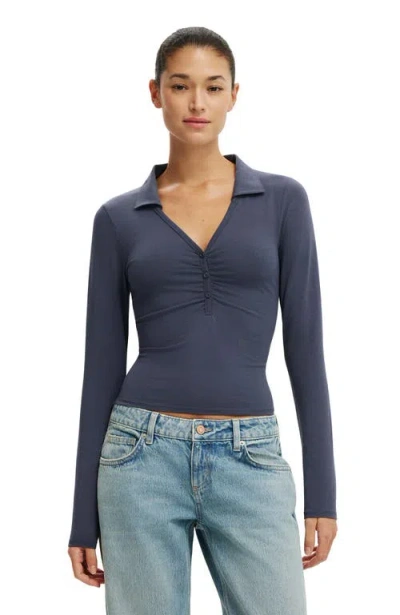 Cotton On Henley Long Sleeve Polo In Collegiate Navy
