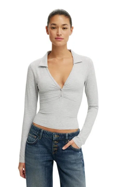 Cotton On Henley Long Sleeve Polo In Grey Marle