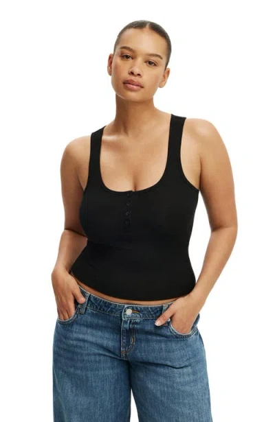 Cotton On Henley Rib Tank In Black