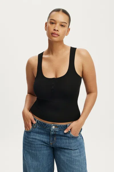 Cotton On Henley Rib Tank In Black