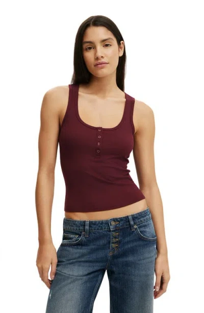Cotton On Henley Rib Tank In Burgundy